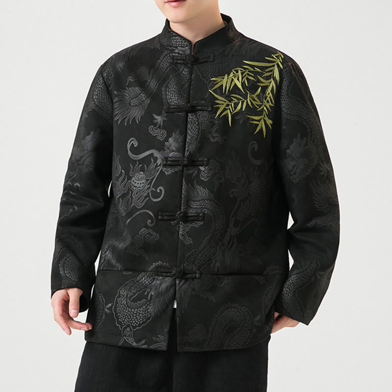 Buddha Stones Bambus Drache Frosch-Knopf-Design Langarm Herrenjacke - image 7