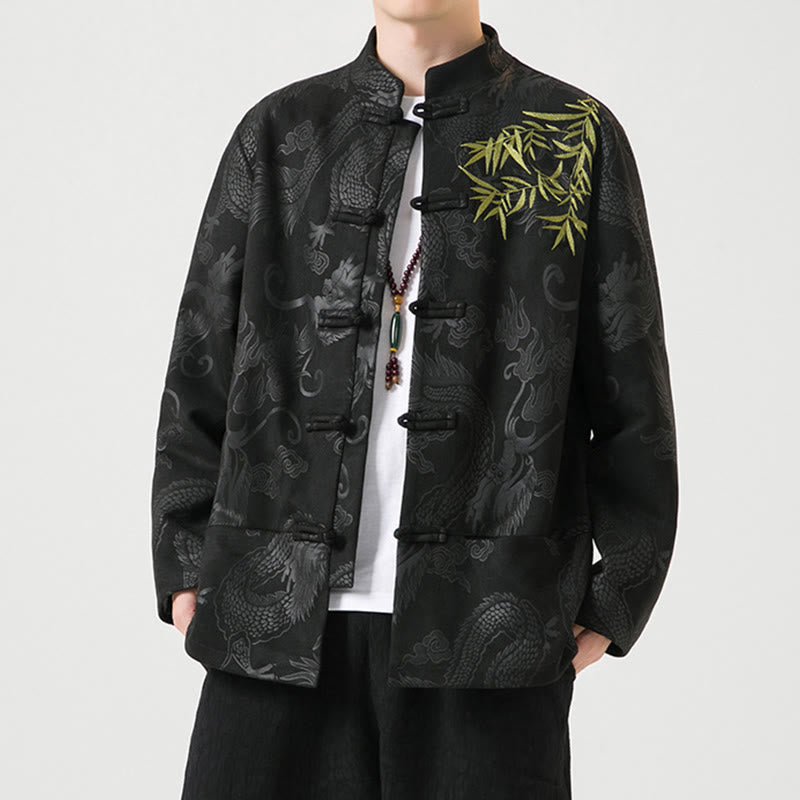 Buddha Stones Bambus Drache Frosch-Knopf-Design Langarm Herrenjacke - image 2