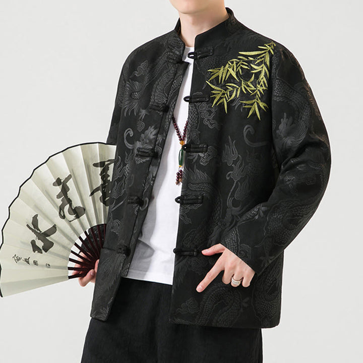 Buddha Stones Bambus Drache Frosch-Knopf-Design Langarm Herrenjacke - image 9