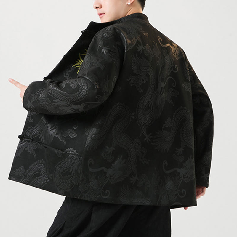 Buddha Stones Bambus Drache Frosch-Knopf-Design Langarm Herrenjacke - image 4