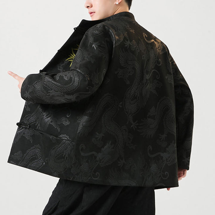 Buddha Stones Bambus Drache Frosch-Knopf-Design Langarm Herrenjacke - image 4