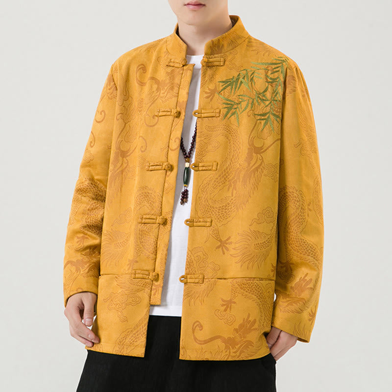 Buddha Stones Bambus Drache Frosch-Knopf-Design Langarm Herrenjacke - image 18