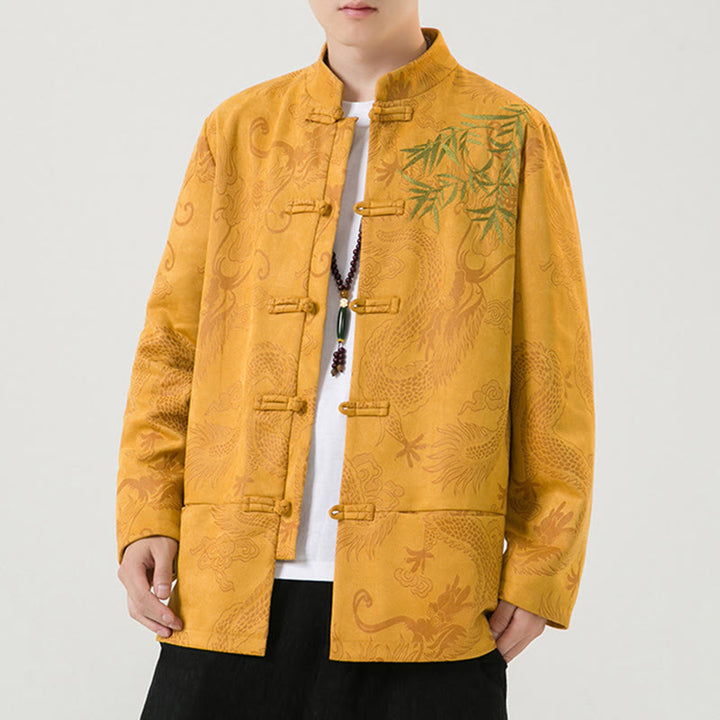 Buddha Stones Bambus Drache Frosch-Knopf-Design Langarm Herrenjacke - image 18