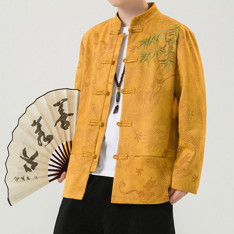 Buddha Stones Bambus Drache Frosch-Knopf-Design Langarm Herrenjacke - image 15