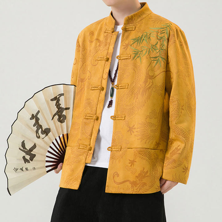 Buddha Stones Bambus Drache Frosch-Knopf-Design Langarm Herrenjacke - image 15