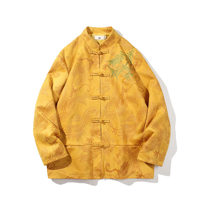 Buddha Stones Bambus Drache Frosch-Knopf-Design Langarm Herrenjacke - image 23