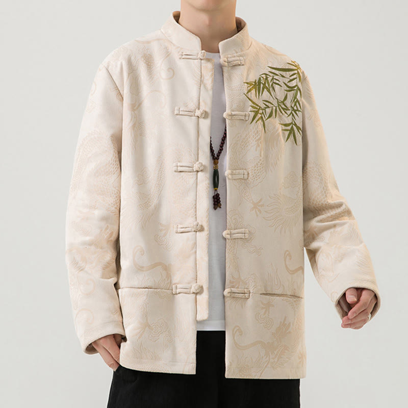 Buddha Stones Bambus Drache Frosch-Knopf-Design Langarm Herrenjacke - image 29