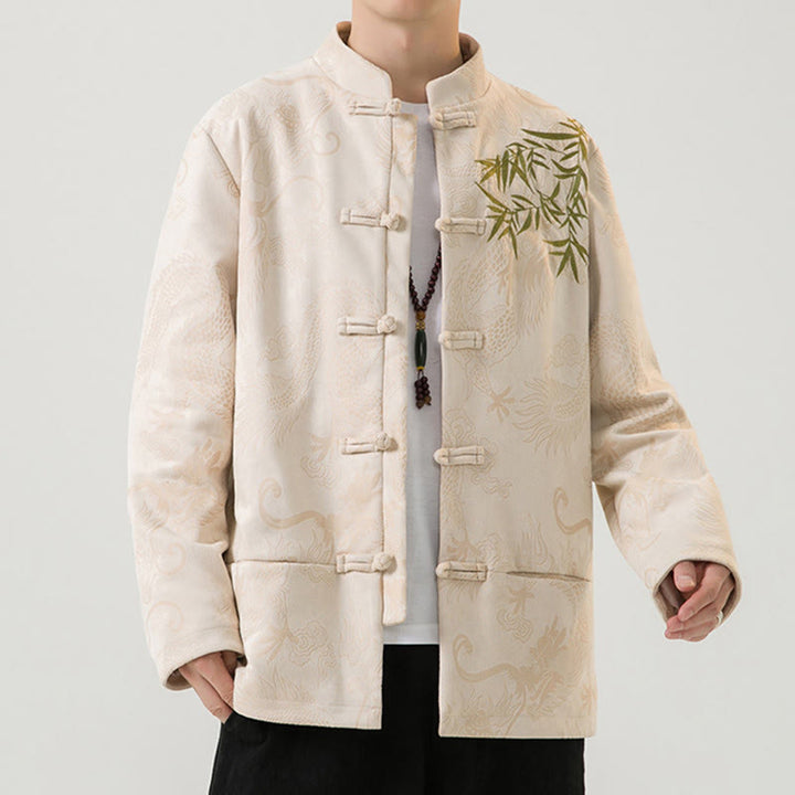 Buddha Stones Bambus Drache Frosch-Knopf-Design Langarm Herrenjacke - image 29