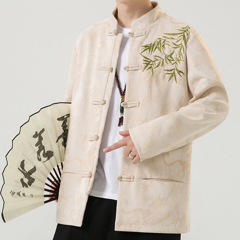 Buddha Stones Bambus Drache Frosch-Knopf-Design Langarm Herrenjacke - image 32