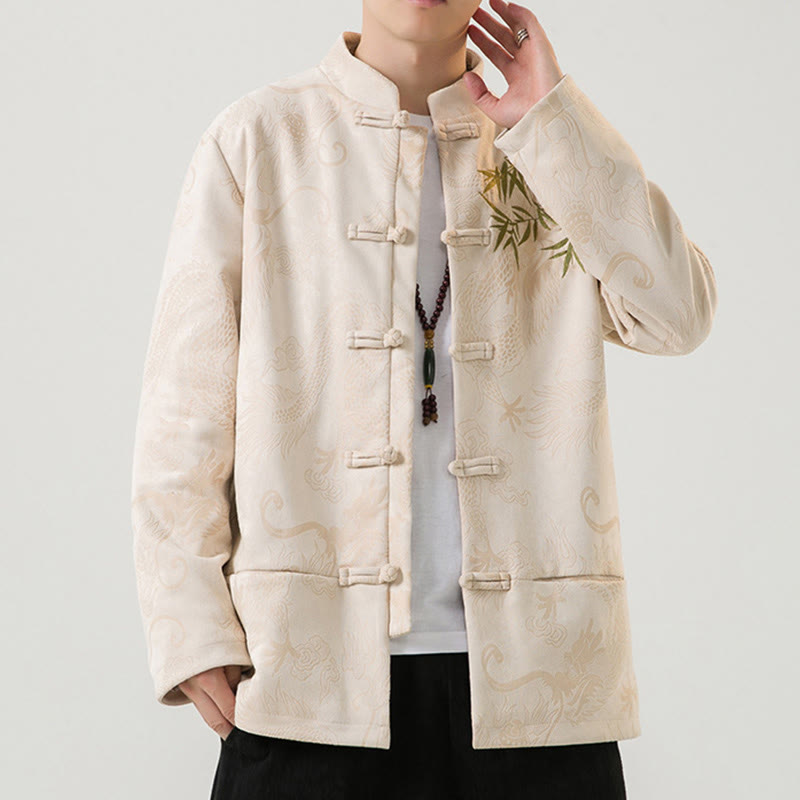 Buddha Stones Bambus Drache Frosch-Knopf-Design Langarm Herrenjacke - image 30