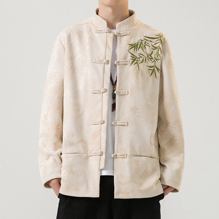 Buddha Stones Bambus Drache Frosch-Knopf-Design Langarm Herrenjacke - image 28