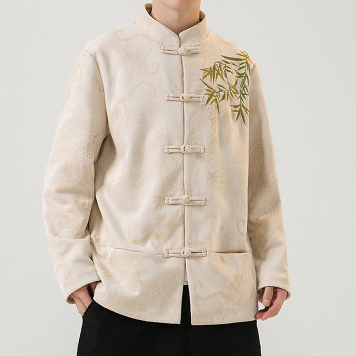 Buddha Stones Bambus Drache Frosch-Knopf-Design Langarm Herrenjacke - image 25