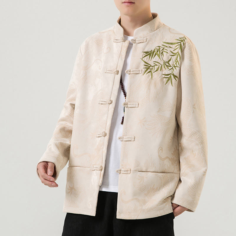 Buddha Stones Bambus Drache Frosch-Knopf-Design Langarm Herrenjacke - image 27