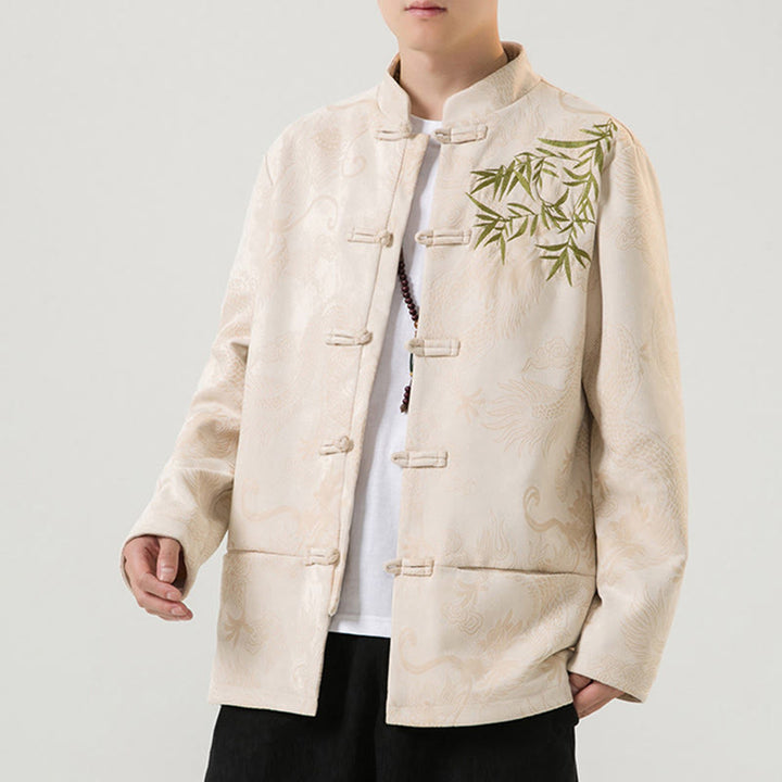 Buddha Stones Bambus Drache Frosch-Knopf-Design Langarm Herrenjacke - image 27