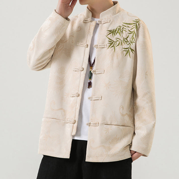 Buddha Stones Bambus Drache Frosch-Knopf-Design Langarm Herrenjacke - image 26