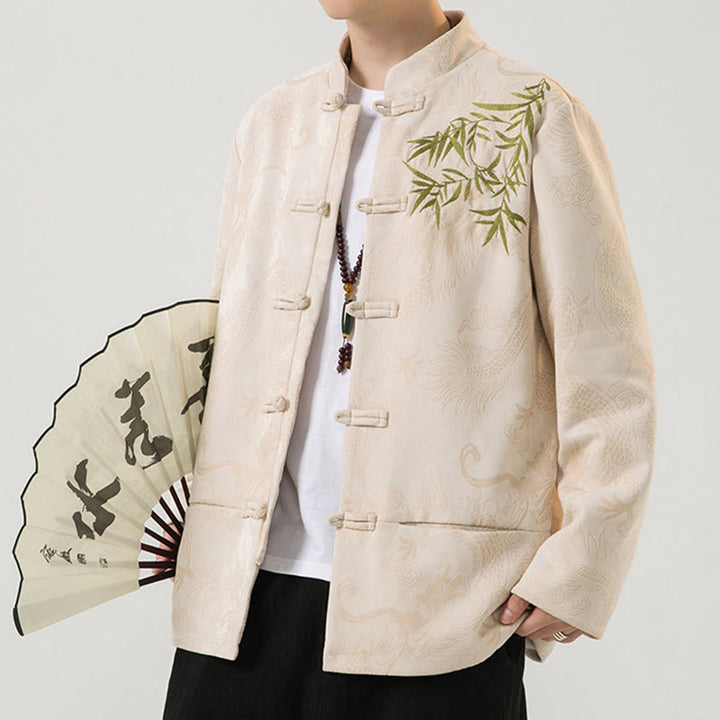 Buddha Stones Bambus Drache Frosch-Knopf-Design Langarm Herrenjacke - image 31