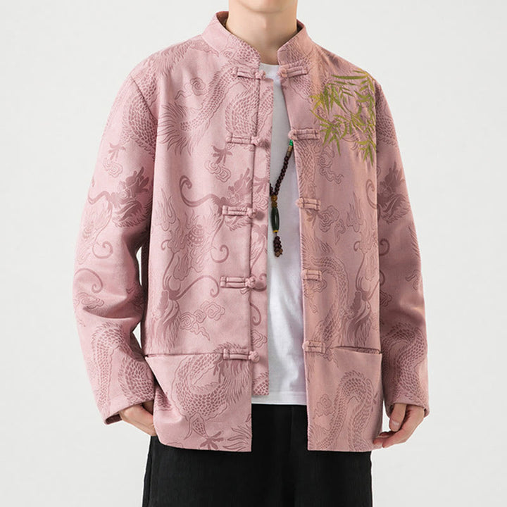 Buddha Stones Bambus Drache Frosch-Knopf-Design Langarm Herrenjacke - image 38