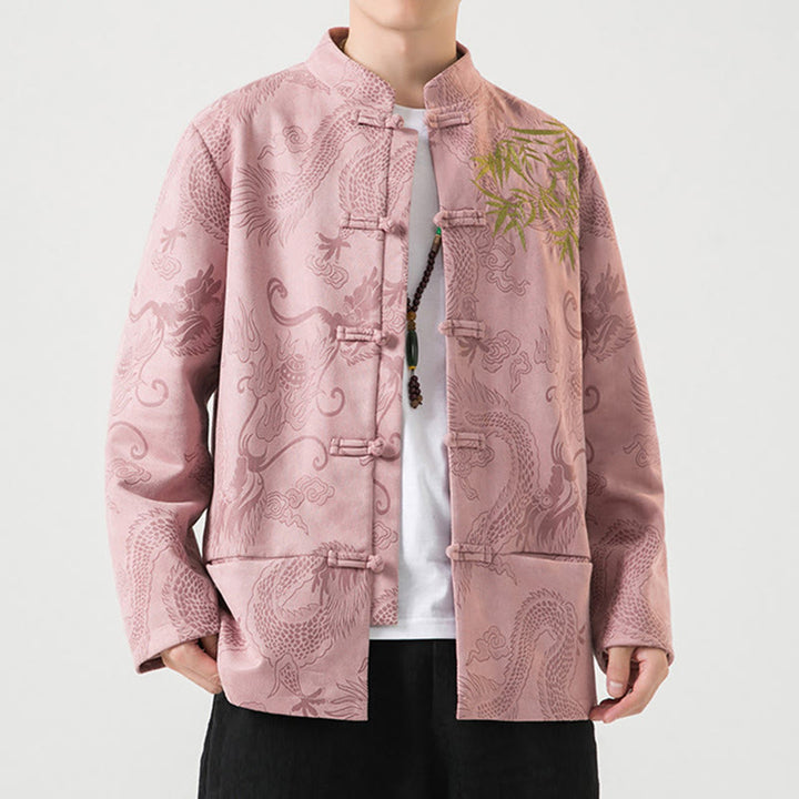 Buddha Stones Bambus Drache Frosch-Knopf-Design Langarm Herrenjacke - image 41