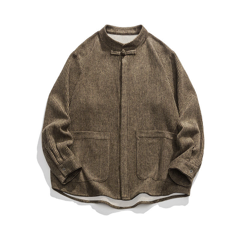 Buddha Stones Herren-Cordjacke aus Baumwolle mit Taschen und Froschknöpfen, einfarbig, langärmlig - image 9