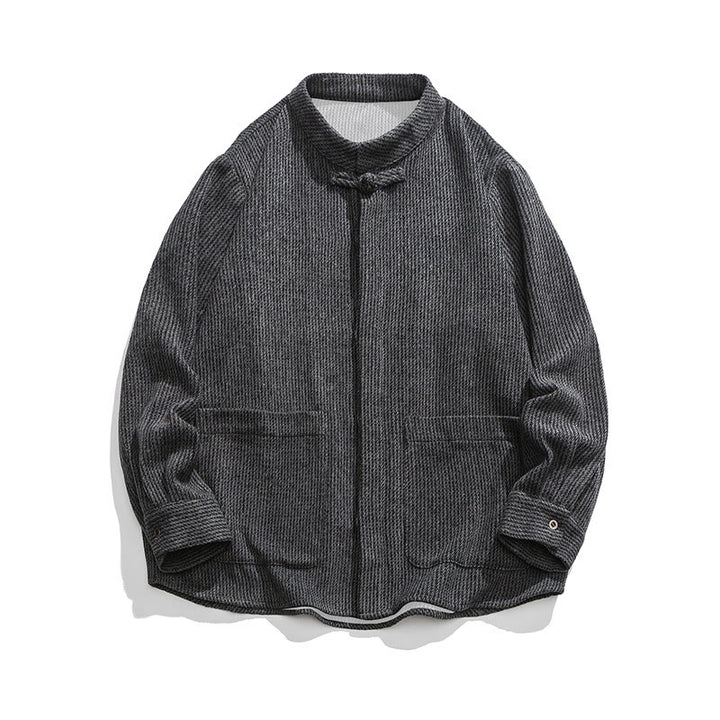 Buddha Stones Herren-Cordjacke aus Baumwolle mit Taschen und Froschknöpfen, einfarbig, langärmlig - image 21