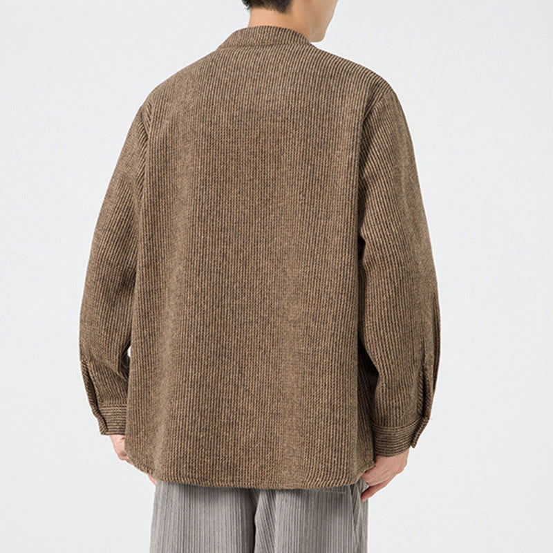 Buddha Stones Herren-Cordjacke aus Baumwolle mit Taschen und Froschknöpfen, einfarbig, langärmlig - image 4