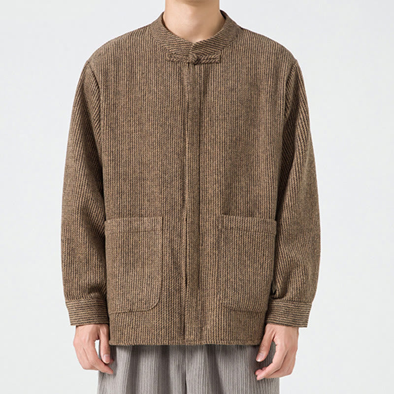 Buddha Stones Herren-Cordjacke aus Baumwolle mit Taschen und Froschknöpfen, einfarbig, langärmlig - image 8