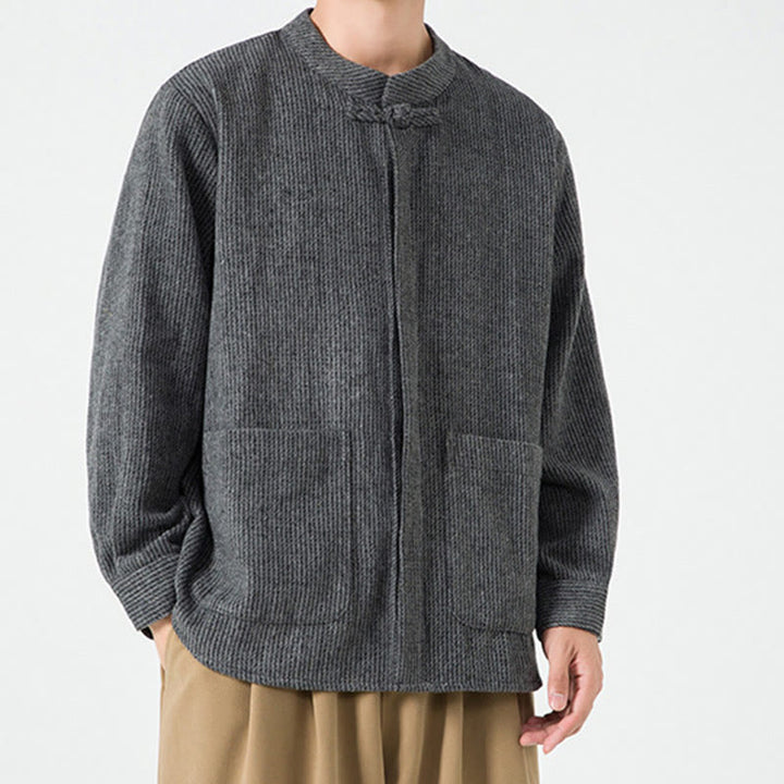 Buddha Stones Herren-Cordjacke aus Baumwolle mit Taschen und Froschknöpfen, einfarbig, langärmlig - image 13