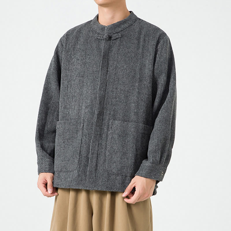 Buddha Stones Herren-Cordjacke aus Baumwolle mit Taschen und Froschknöpfen, einfarbig, langärmlig - image 16