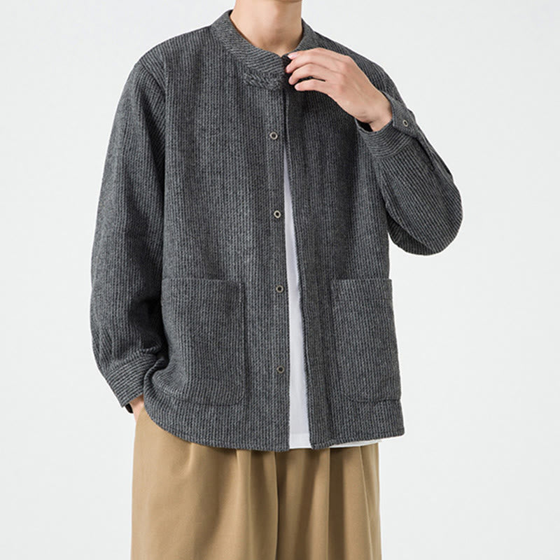 Buddha Stones Herren-Cordjacke aus Baumwolle mit Taschen und Froschknöpfen, einfarbig, langärmlig - image 18