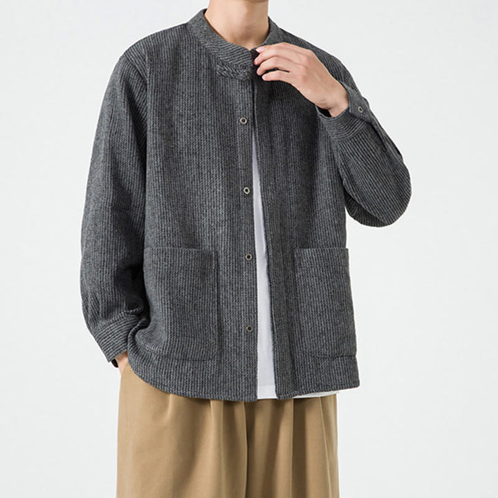 Buddha Stones Herren-Cordjacke aus Baumwolle mit Taschen und Froschknöpfen, einfarbig, langärmlig - image 18