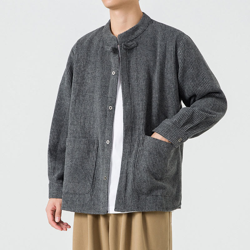 Buddha Stones Herren-Cordjacke aus Baumwolle mit Taschen und Froschknöpfen, einfarbig, langärmlig - image 17