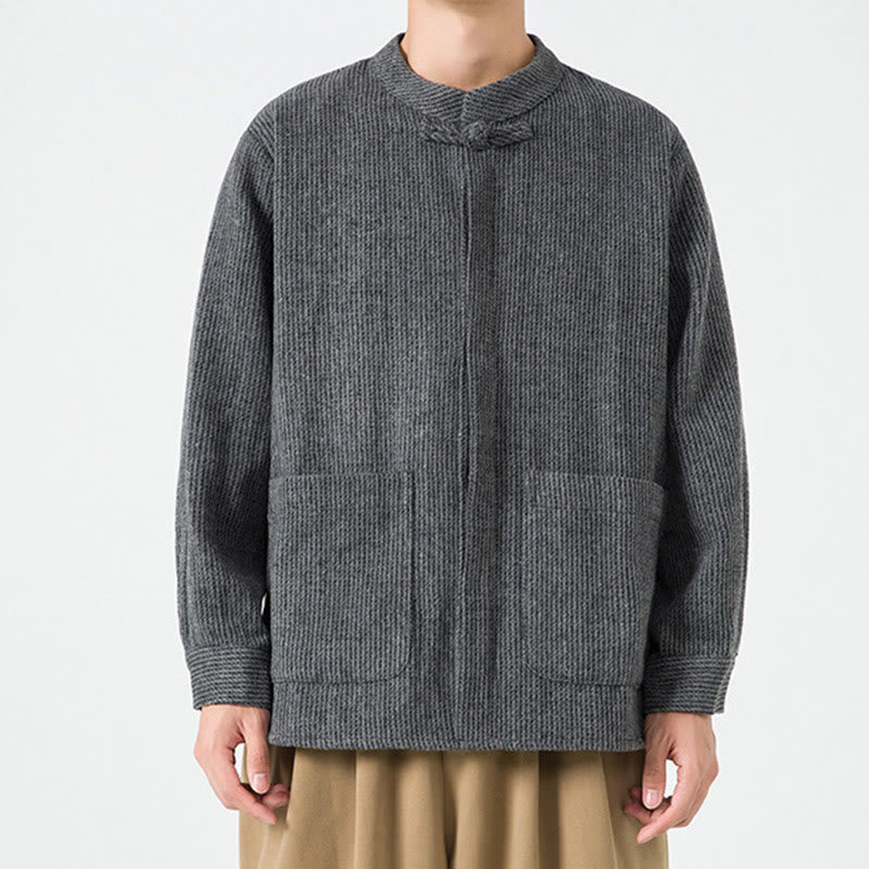 Buddha Stones Herren-Cordjacke aus Baumwolle mit Taschen und Froschknöpfen, einfarbig, langärmlig - image 15