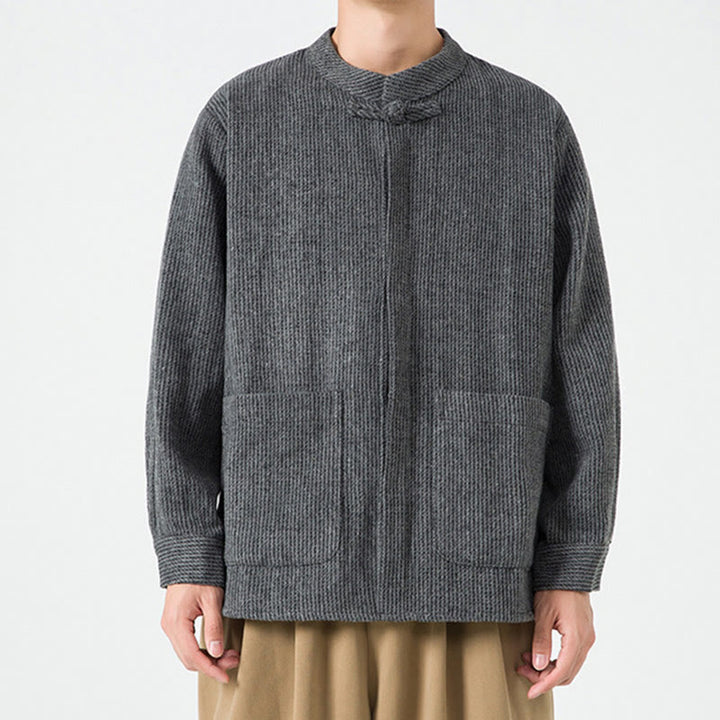 Buddha Stones Herren-Cordjacke aus Baumwolle mit Taschen und Froschknöpfen, einfarbig, langärmlig - image 15