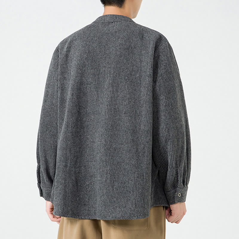 Buddha Stones Herren-Cordjacke aus Baumwolle mit Taschen und Froschknöpfen, einfarbig, langärmlig - image 14