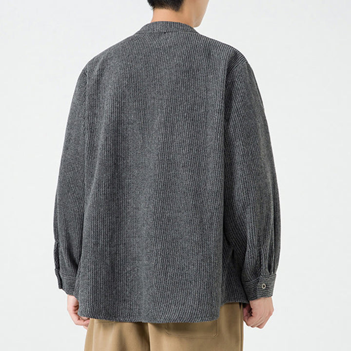 Buddha Stones Herren-Cordjacke aus Baumwolle mit Taschen und Froschknöpfen, einfarbig, langärmlig - image 14