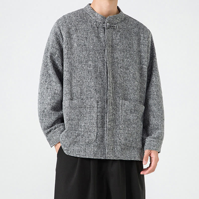 Buddha Stones Herren-Cordjacke aus Baumwolle mit Taschen und Froschknöpfen, einfarbig, langärmlig - image 25