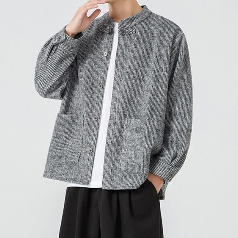 Buddha Stones Herren-Cordjacke aus Baumwolle mit Taschen und Froschknöpfen, einfarbig, langärmlig - image 27