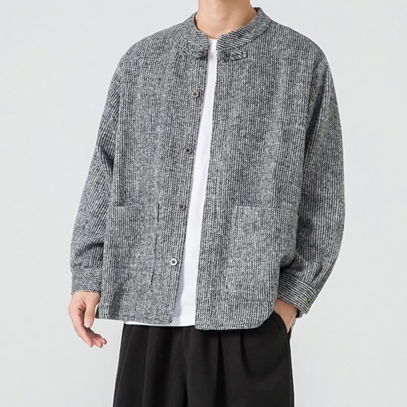 Buddha Stones Herren-Cordjacke aus Baumwolle mit Taschen und Froschknöpfen, einfarbig, langärmlig - image 24