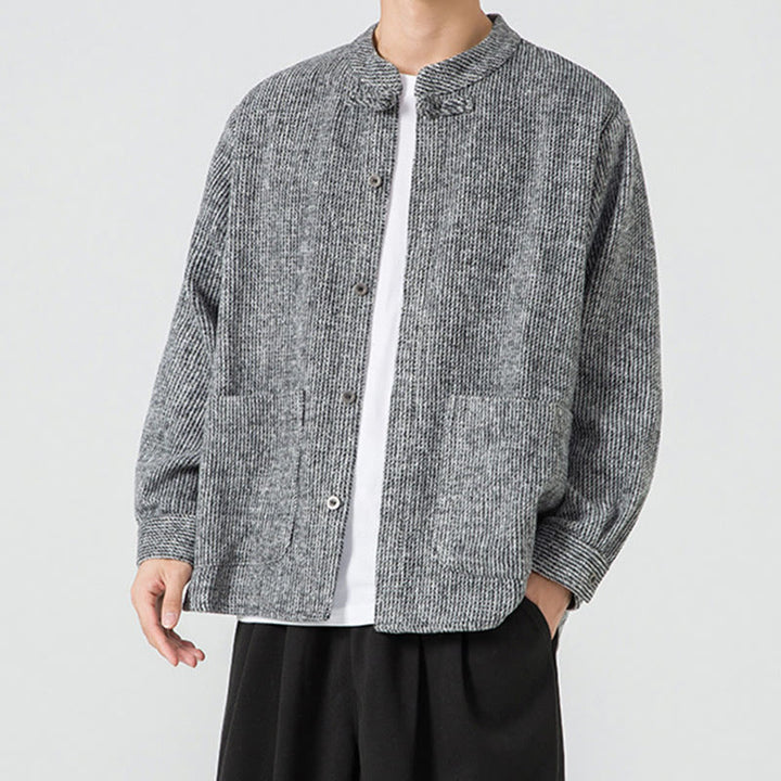 Buddha Stones Herren-Cordjacke aus Baumwolle mit Taschen und Froschknöpfen, einfarbig, langärmlig - image 24