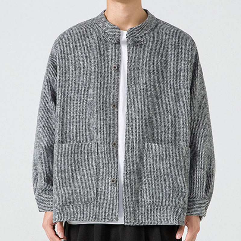 Buddha Stones Herren-Cordjacke aus Baumwolle mit Taschen und Froschknöpfen, einfarbig, langärmlig - Grau - US/ UK/AU48,EU58 (5XL) - image 22