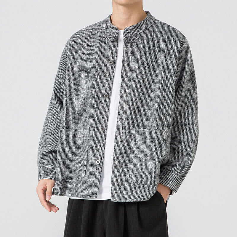 Buddha Stones Herren-Cordjacke aus Baumwolle mit Taschen und Froschknöpfen, einfarbig, langärmlig - image 28