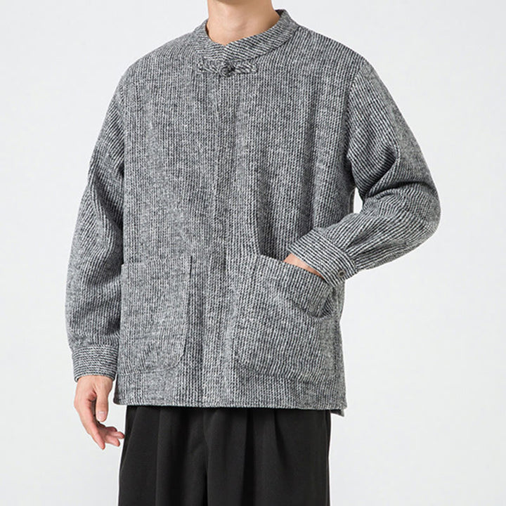 Buddha Stones Herren-Cordjacke aus Baumwolle mit Taschen und Froschknöpfen, einfarbig, langärmlig - image 23