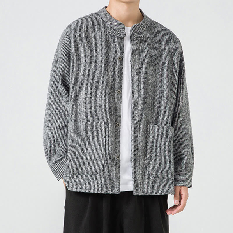 Buddha Stones Herren-Cordjacke aus Baumwolle mit Taschen und Froschknöpfen, einfarbig, langärmlig - image 30