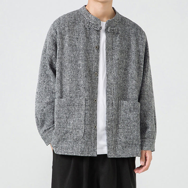 Buddha Stones Herren-Cordjacke aus Baumwolle mit Taschen und Froschknöpfen, einfarbig, langärmlig - image 30