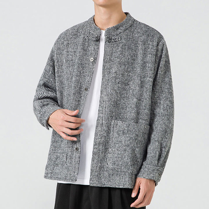 Buddha Stones Herren-Cordjacke aus Baumwolle mit Taschen und Froschknöpfen, einfarbig, langärmlig - image 29