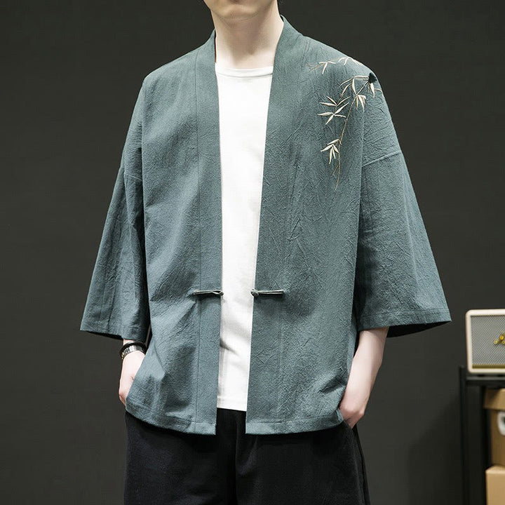 Buddha Stones Solid Auspicious Clouds Offene Vorderseite Langarmjacke Herren Baumwoll-Kimono - image 2