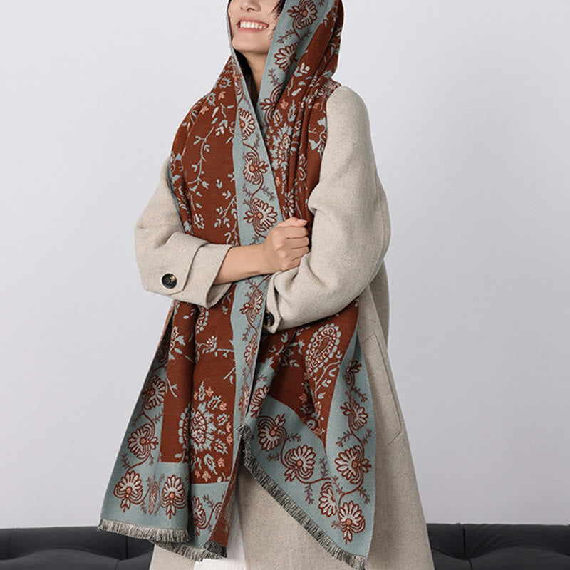 Buddha Stones Verdickt Winter Paisley Blumen Reben Muster Weichen Schal Schal - image 5