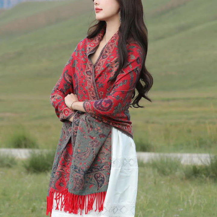 Buddha Stones Ethnic Besticktes Paisley Blumen Muster Quaste Weicher Schal Schal - image 22