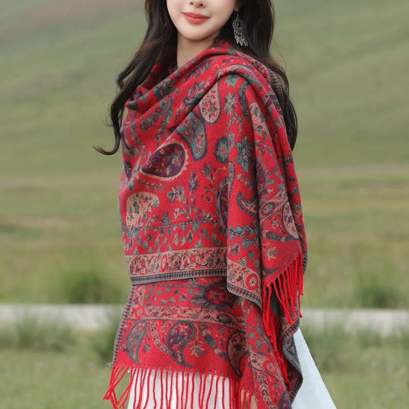 Buddha Stones Ethnic Besticktes Paisley Blumen Muster Quaste Weicher Schal Schal - image 19