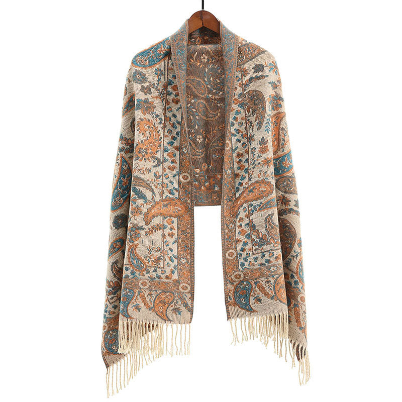 Buddha Stones Ethnic Besticktes Paisley Blumen Muster Quaste Weicher Schal Schal - PapayaPeitsche - image 8